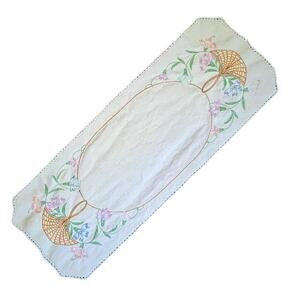 Vtg Linen Floral Embroidered Hope Decor